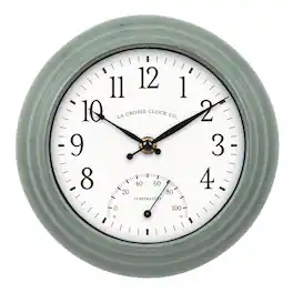 La Crosse Clock Co. - 8 Inch Indoor/Outdoor Analog Quartz Wall Clock with Temperature - Sage Green