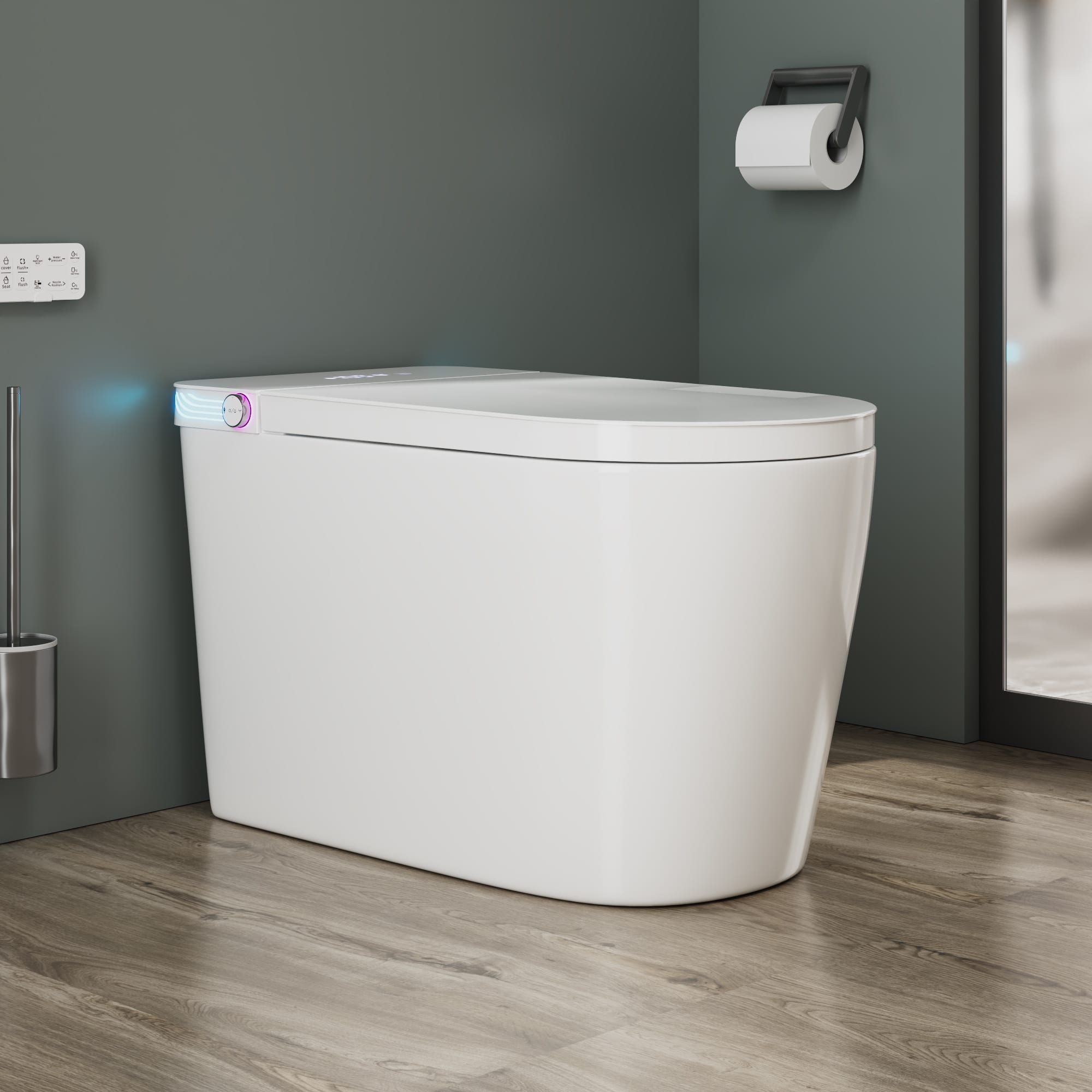 Front. Famapy - Touchless Smart Toilet with Auto Lid & Auto Flush, Adjustable Bidet Wash, Heated Seat, Warm-Air Dryer, Emergency Flush - White.
