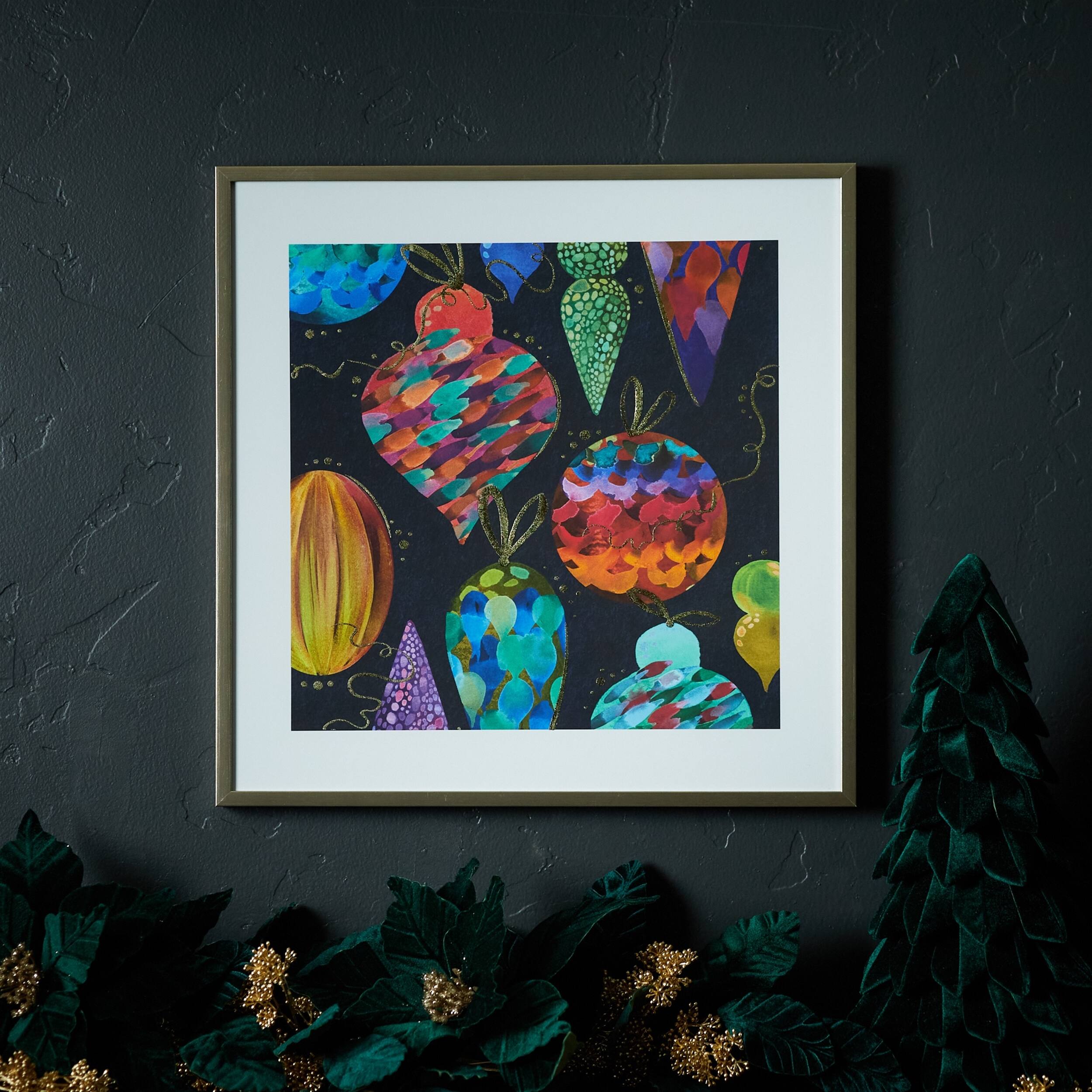 Angle. BreeBe - Festive Ornament Frame - Black, White, Gold, Blue.