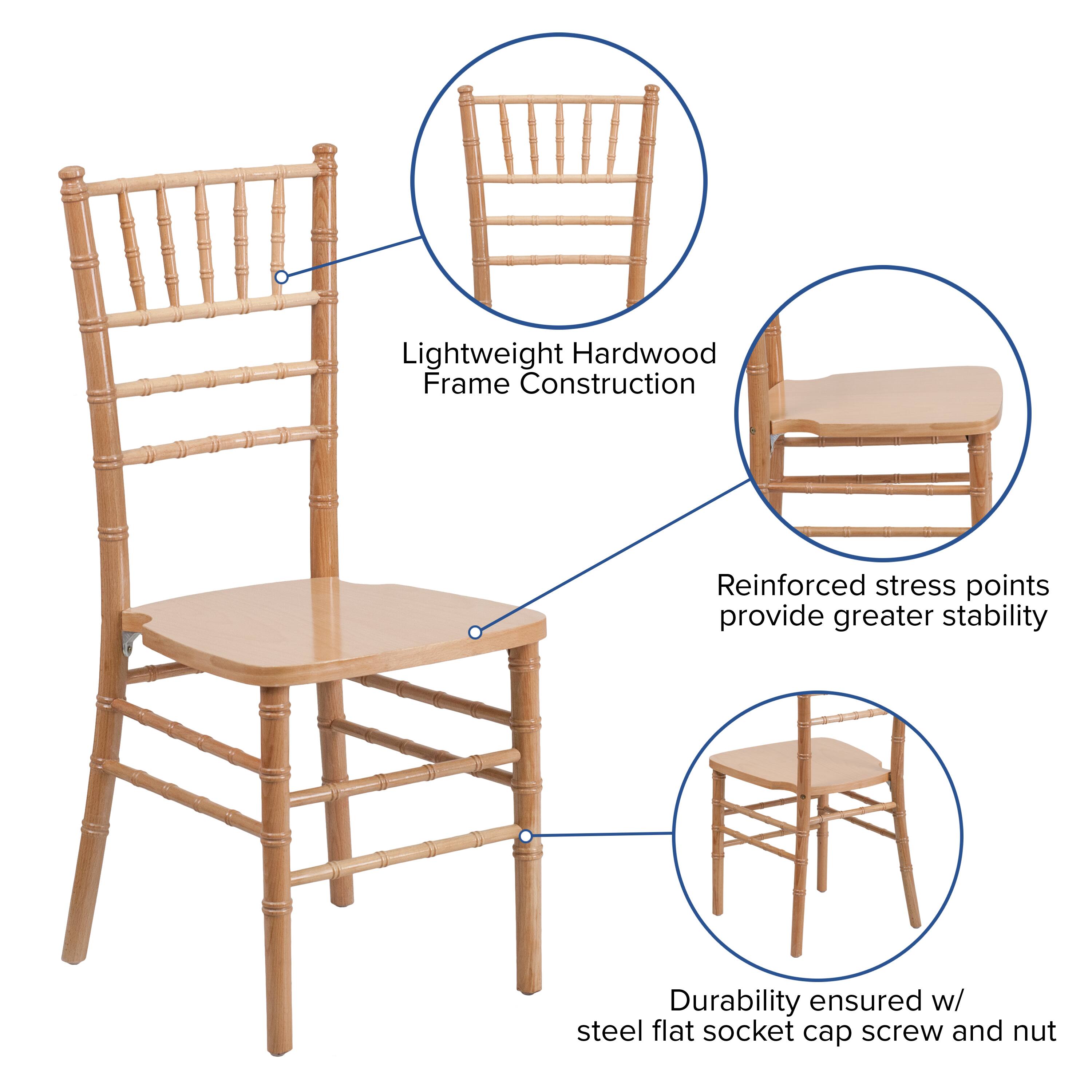 Lightweight Hardwood Frame Construction  
Reinforced stress points provide greater stability  
Durability ensured w/ steel flat socket cap screw and nut
