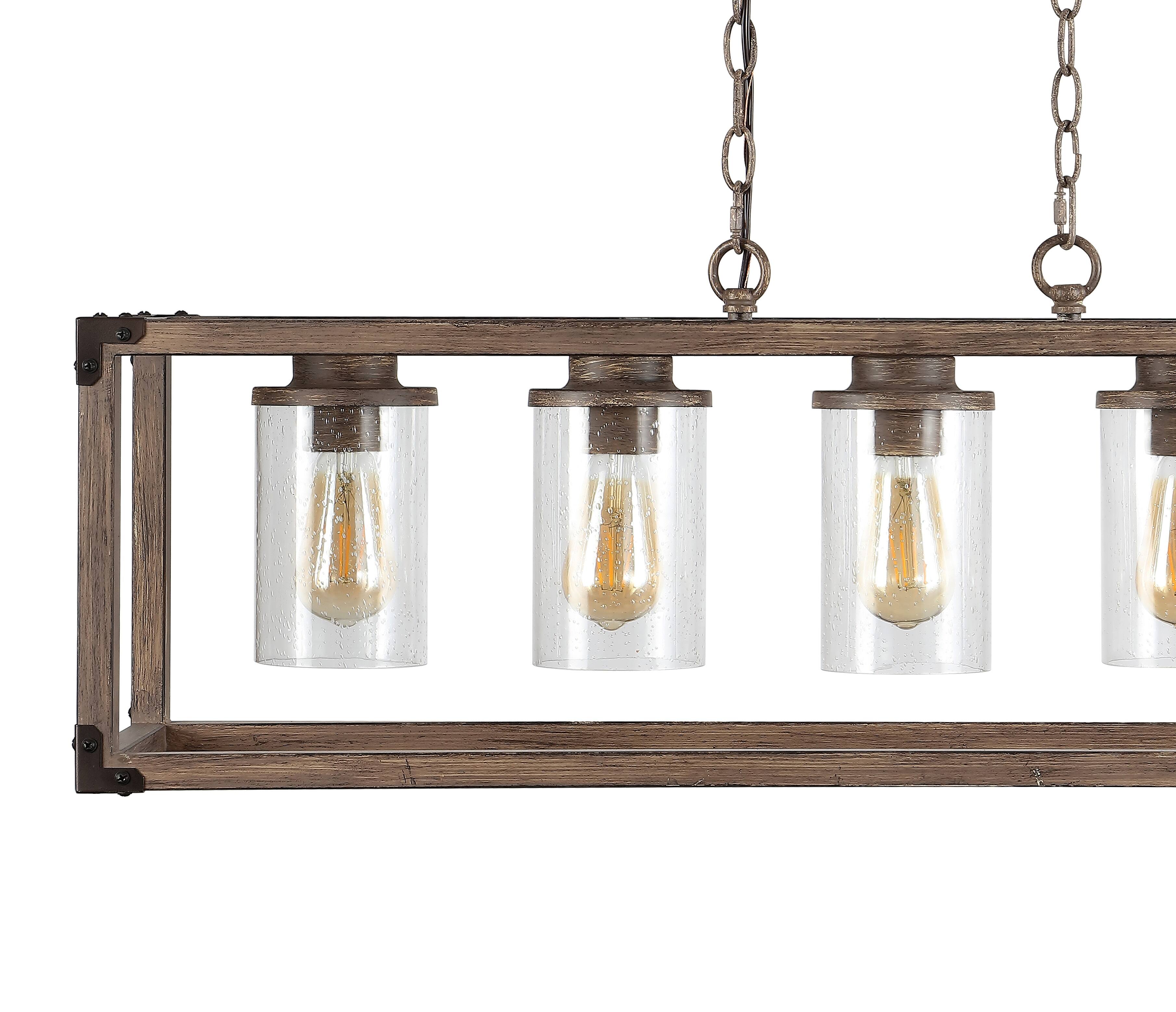 Alt View 4. Jonathan Y - Zeniba 36" 5-Light Linear Adjustable Iron/Seeded Glass Rustic Farmhouse LED Pendant, Brown - Brown.