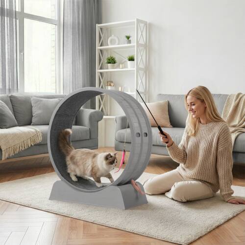 Alt View 9. Winado - Cat Exercise Wheel, 31-inch Cat Treadmill with Detachable Carpet, Safety Lock, Teaser Running Silent for Indoor Playing - Gray.