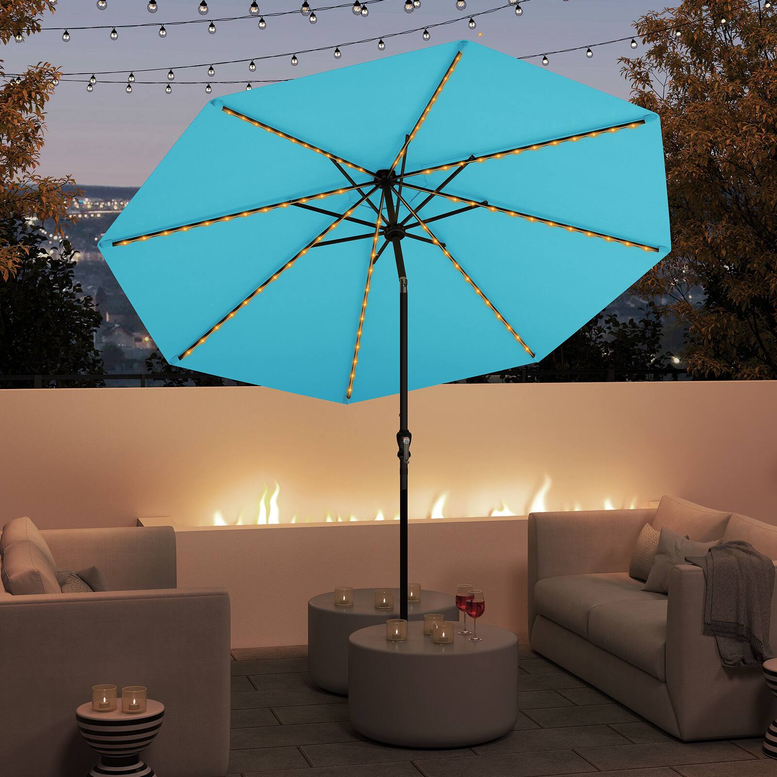 Alt View 1. Gymax - Gymax 10 FT Solar Patio Umbrella w/96 Multi-colored LED Lights & 9 Modes Vented Top Turquoise - Green.