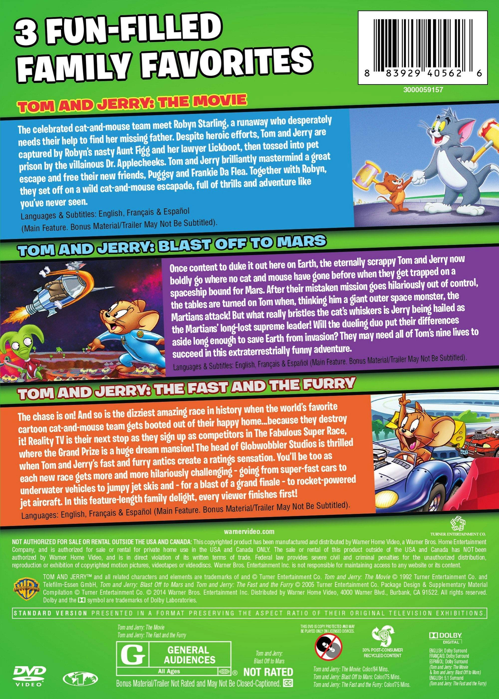 Angle. Tom and Jerry: The Movie/Blast Off to Mars/The Fast and the Furry (Box Set) [DVD].