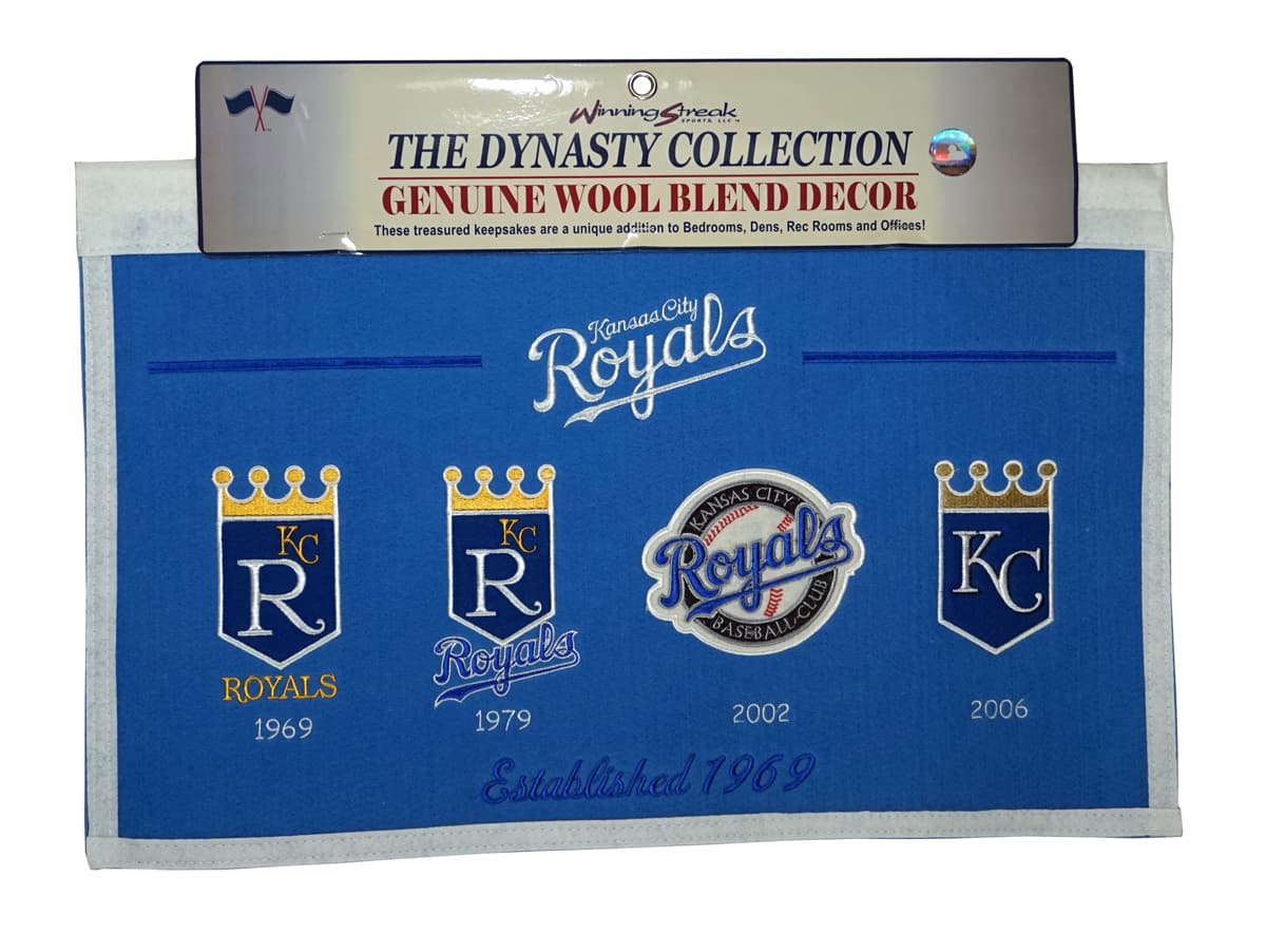 Winning Streak Sports - Kansas City Baseball Royals - High Quality Embroidered Logo Banner Flag - Established 1969 - Multi