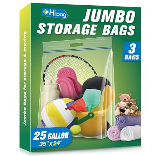 Vulpecula Spade - 25 Gallon Jumbo Storage Bags, 35” x 24” Resealable Clear Bags with Handle, Extra Large XL Heavy Duty for Clothes Pillow - ‎clear