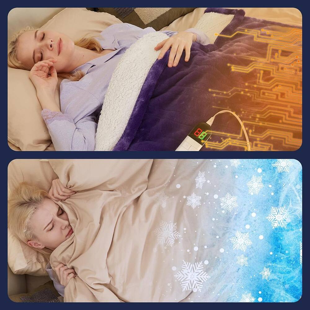 Alt View 3. MOSZAR LLC - Heated Electric Throw 50"x60" – Plush Faux Rabbit Fur, 8 Heat Levels, Purple - Purple.