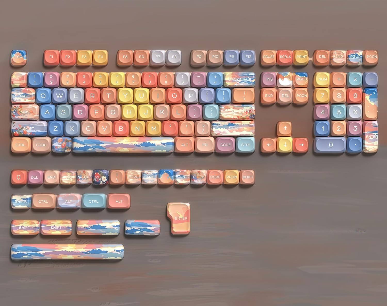 ESG FI F2 FS F4 FS FG F7 FB FO PIO FM F12 PAUSE SCRLK PRINT DEL KEND POUP POON I 1 O 2 & 3 S 4 S 8 C 1 6 7 4 8 ( : D - - + - ACKEPACE INS E POUD NUM + x I AB Q W E R T Y U I O P I I I I I I END DEL POON 7 8 9 X CAPS A S D F G H J K L a - - 4 5 6 9LET CTRL CODE Z ALT X C V  N M C ( ALT / FN SnaT CODE CTRL t 1 O 2 3 ENTER 0 DEL END CUE SOUP I I CERE ALT CN CODE PGON SHIFT SHIFK CTRL ALT CTRL ALT ENTER SHIPT SHIFT