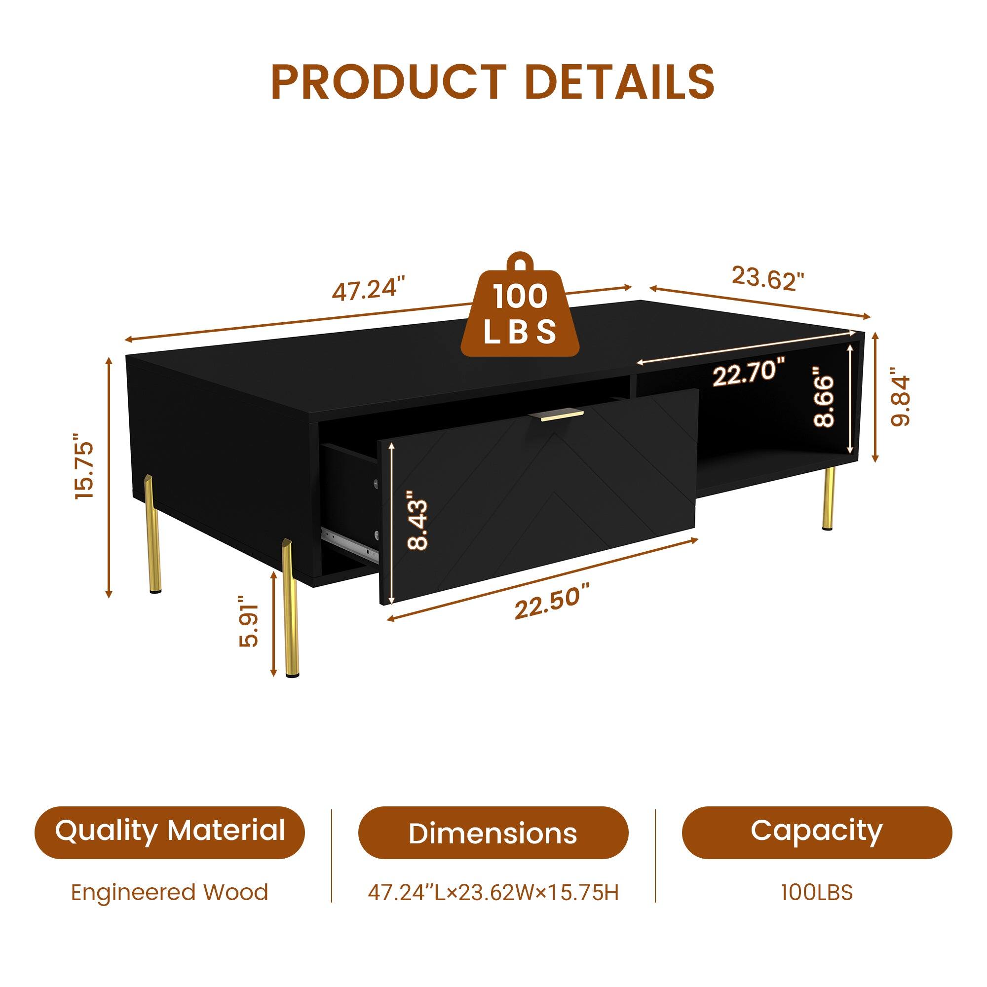 PRODUCT DETAILS

Quality Material: Engineered Wood

Dimensions: 47.24"L x 23.62"W x 15.75"H

Capacity: 100 LBS
