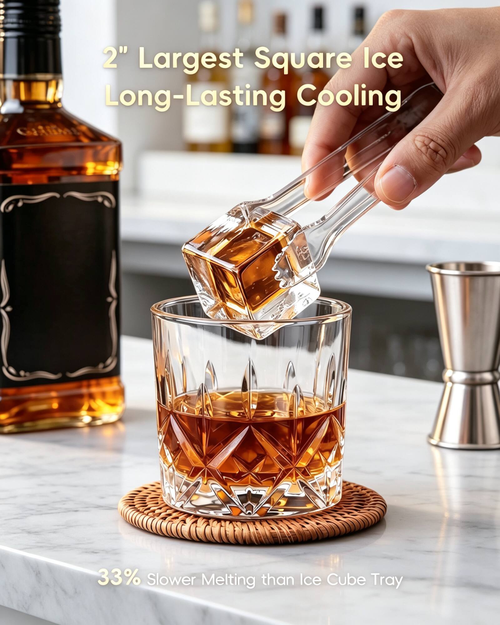 2" Largest Square Ice Long-Lasting Cooling  
33% Slower Melting than Ice Cube Tray
