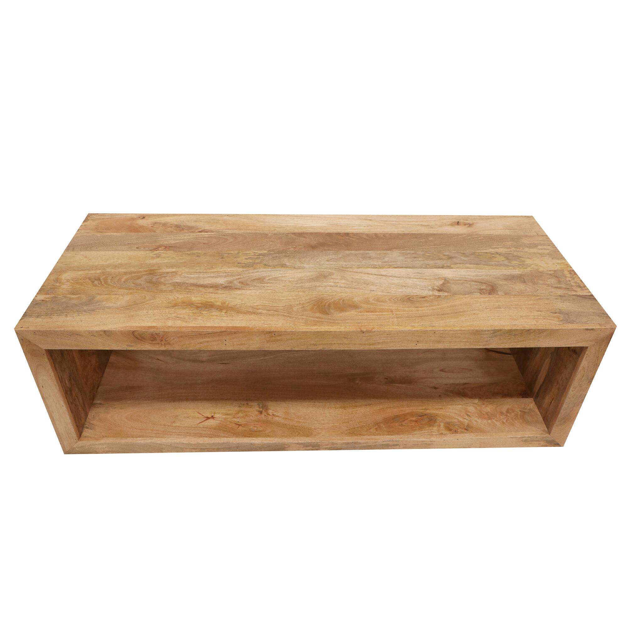 Left. Manhattan Lane - Keli 58 Inch Mango Wood Coffee Table, Open Cube, 1 Shelf - Brown.