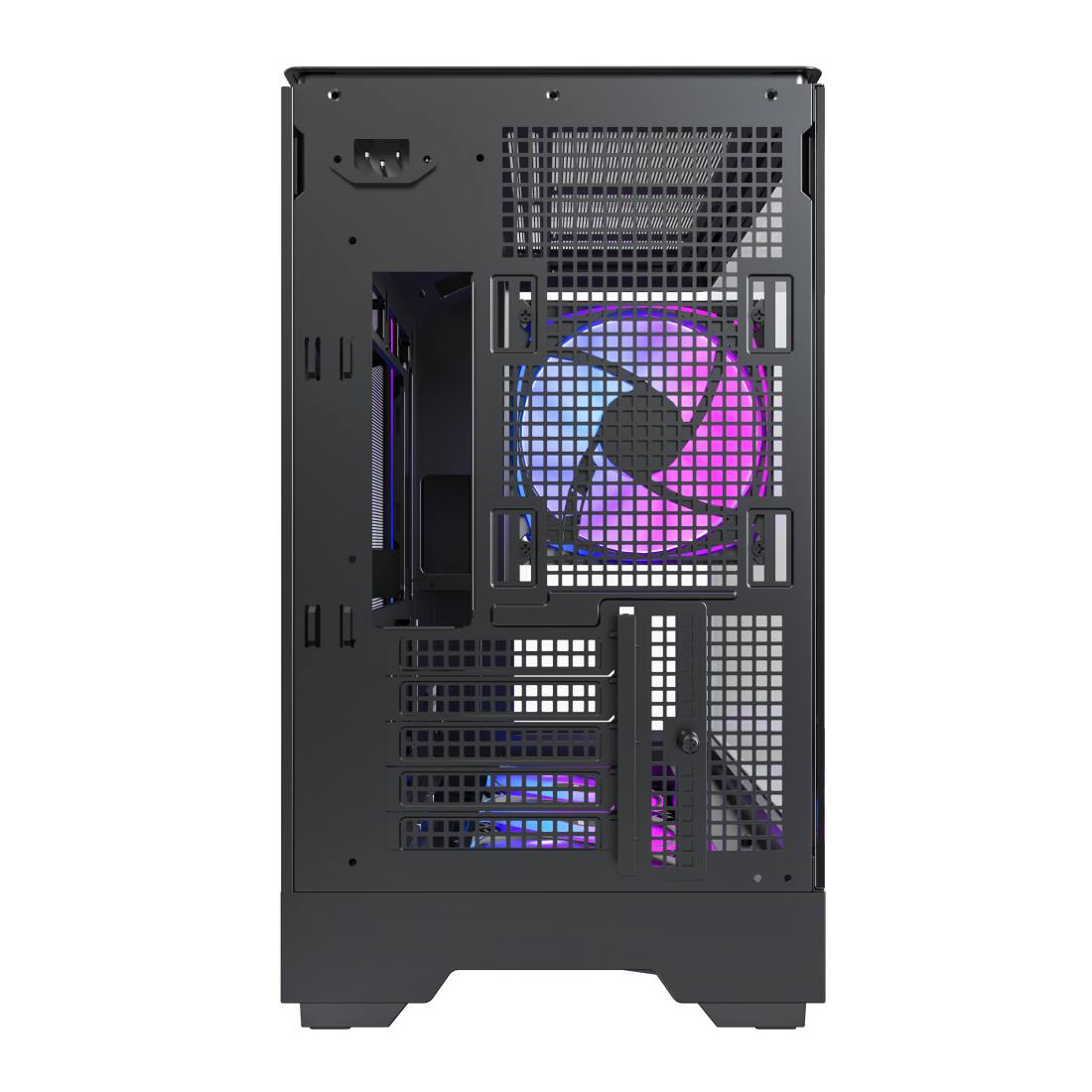 Alt View 2. Montech - KING 15 Micro-ATX PC Case, Curved Panoramic Glass, 360mm Radiator Support, Compact Build for High-Performance Systems - black.