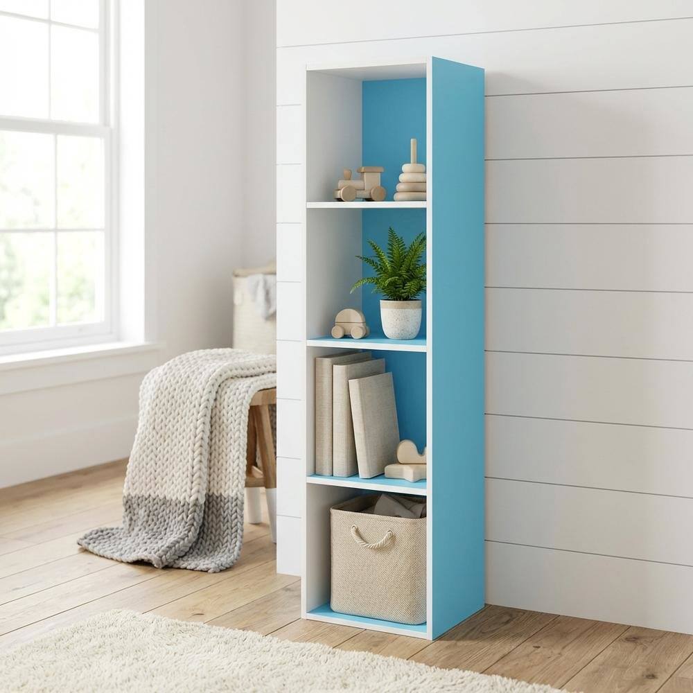 Left. FurniFact - Wooden bookcase with open shelves for versatile storage - Light Blue/White.