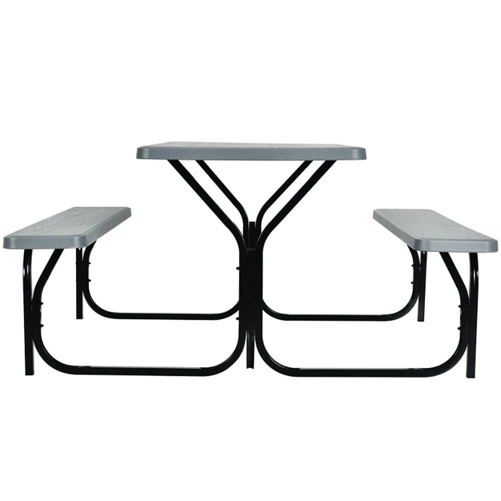 Back. Kadyn - Picnic Table Bench Set for Outdoor Camping -Gray for Patio Back Deck, Balcany, Poolside - Gray.