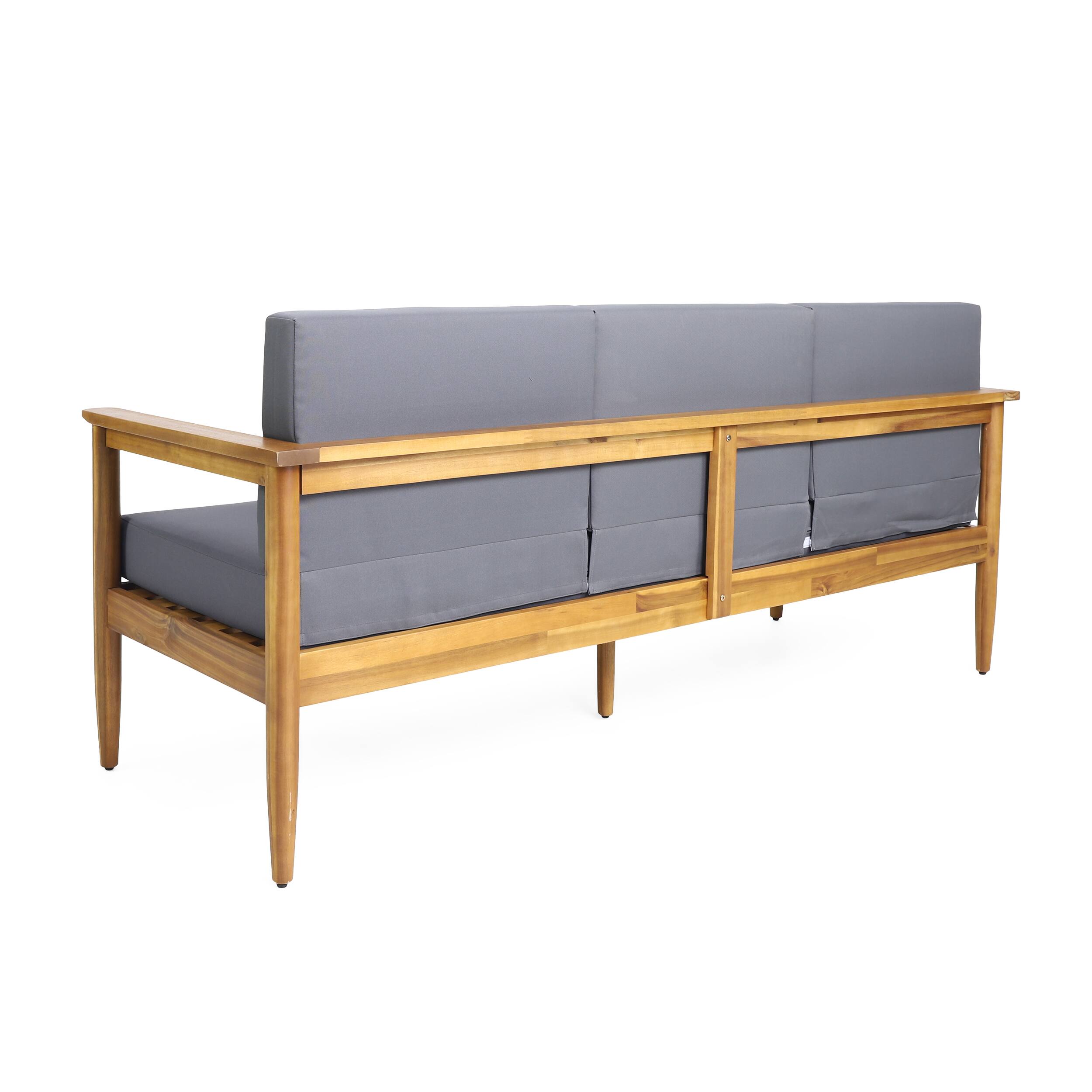 Alt View 1. Mondawe - Acacia Wood Outdoor Sofa with Water-Resistant Cushions - Dark Grey.