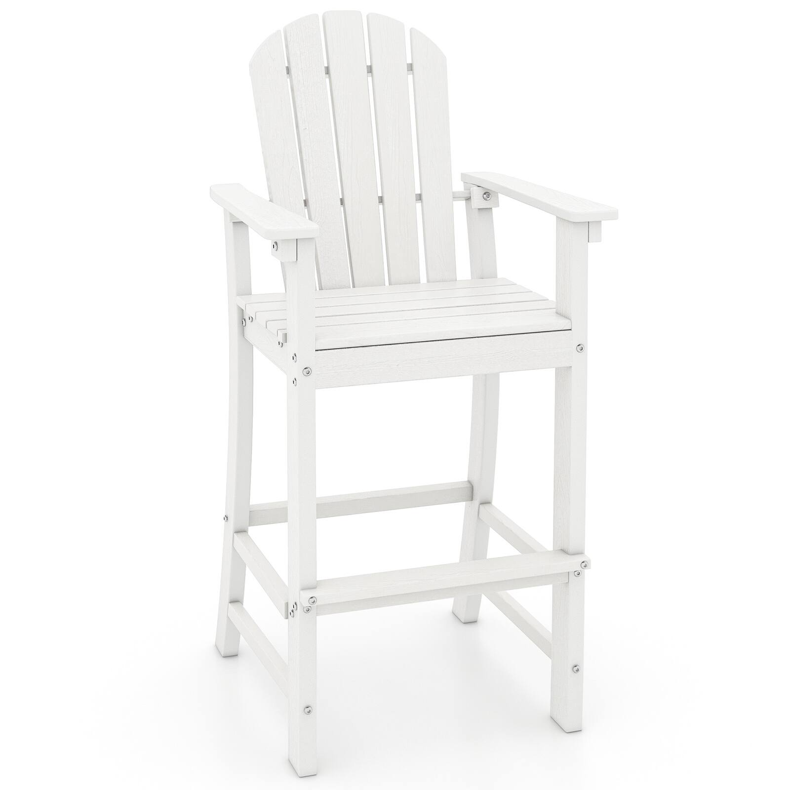 Alt View 9. Gymax - Gymax 2PCS Outdoor HDPE Bar Height Stool Patio Tall Chair Armrest Footrest All Weather - White.