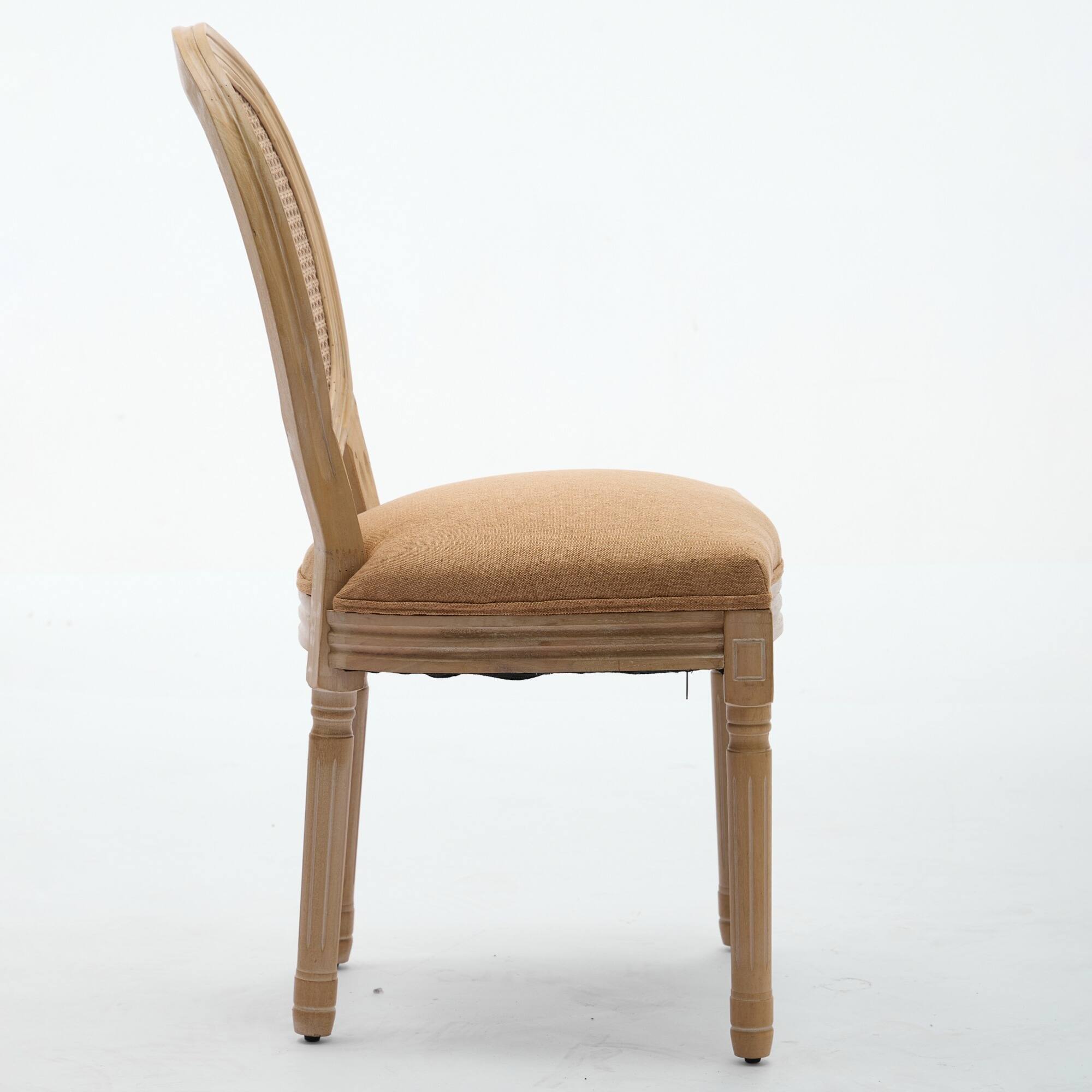Alt View 1. GOODSILO - French Style Solid Wood Dining Chairs with Linen Upholstery and Rattan Backrest, Set of 2 - Tan.
