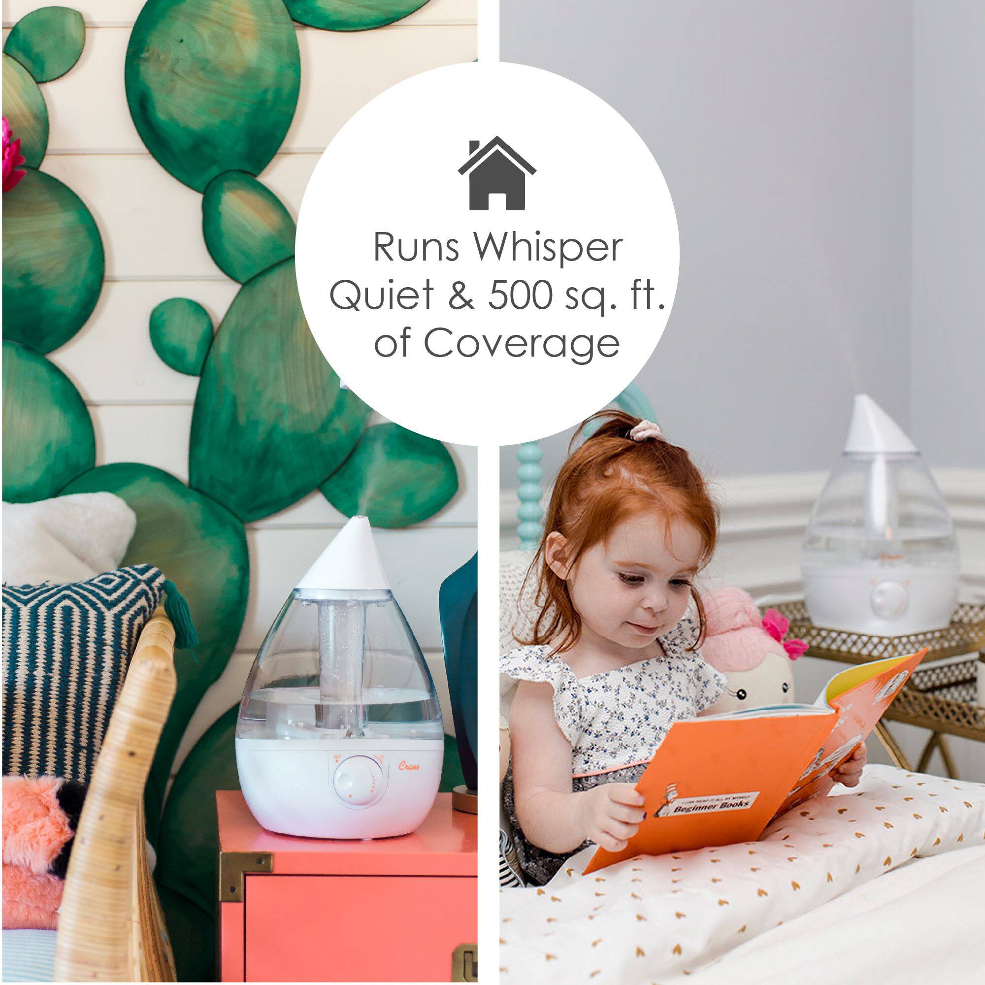 Top. CRANE - 1 Gal. Drop Ultrasonic Cool Mist Humidifier - Clear/White.