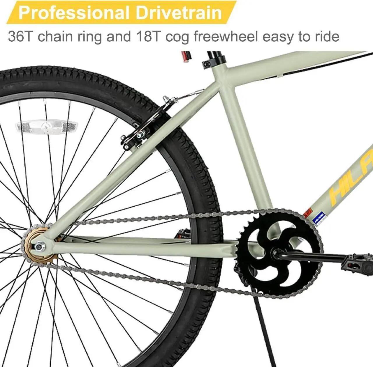 Professional Drivetrain  
36T chain ring and 18T cog freewheel easy to ride