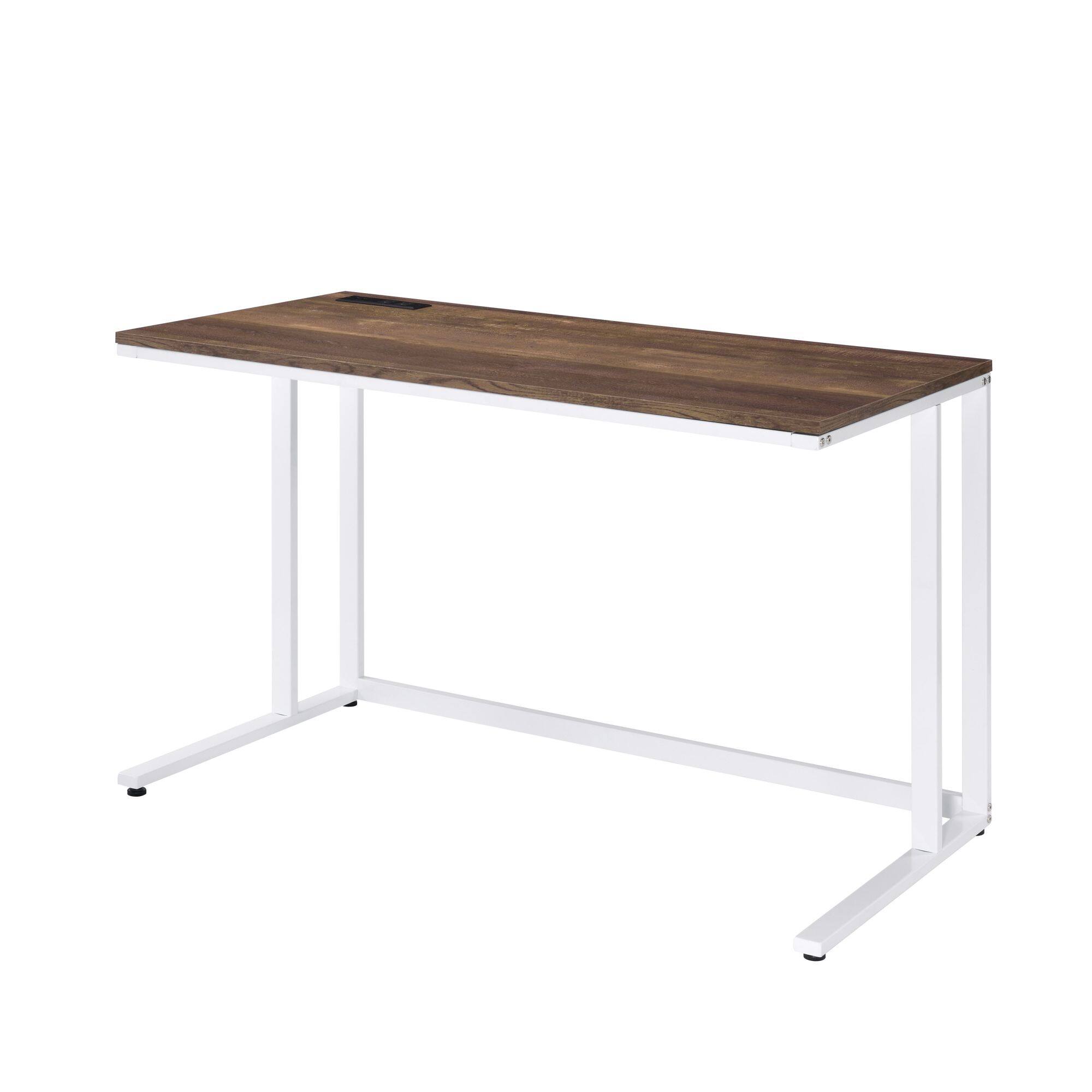 Alt View 4. GOODSILO - Modern Walnut and White Finish Writing Desk with Built-in USB Charging Port and Power Outlet - Walnut+White.