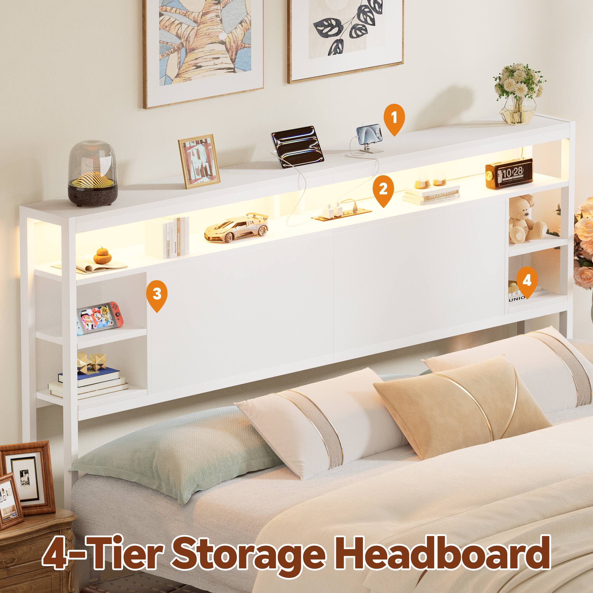 1 B 2 0022008 . 10.28  3 4 A LIPRI I - 4-Tier Storage Headboard