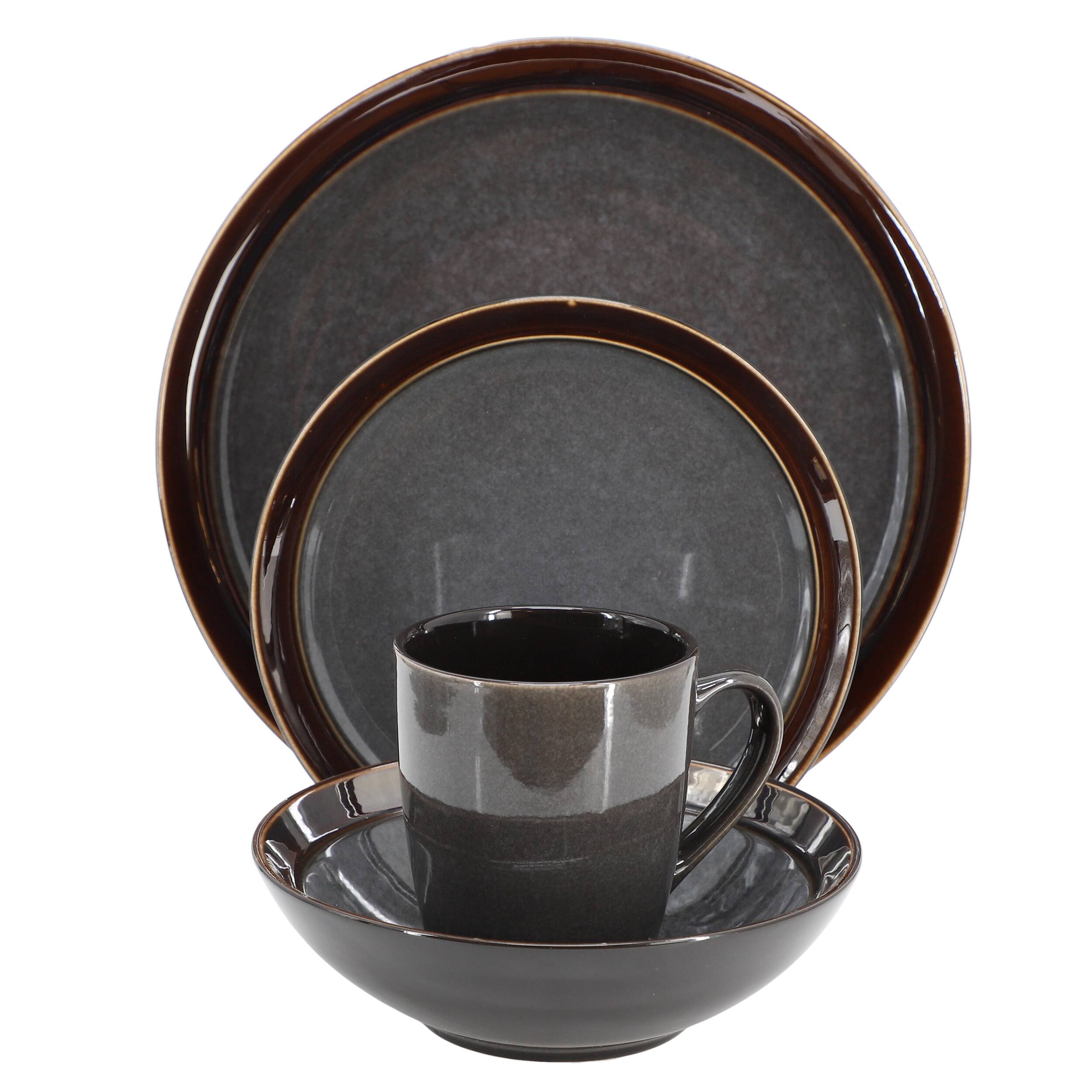 Alt View 1. Gibson - Gibson Elite Priya 16 Piece Stoneware Reactive Glaze Dinnerware Set in Grey - Gray.