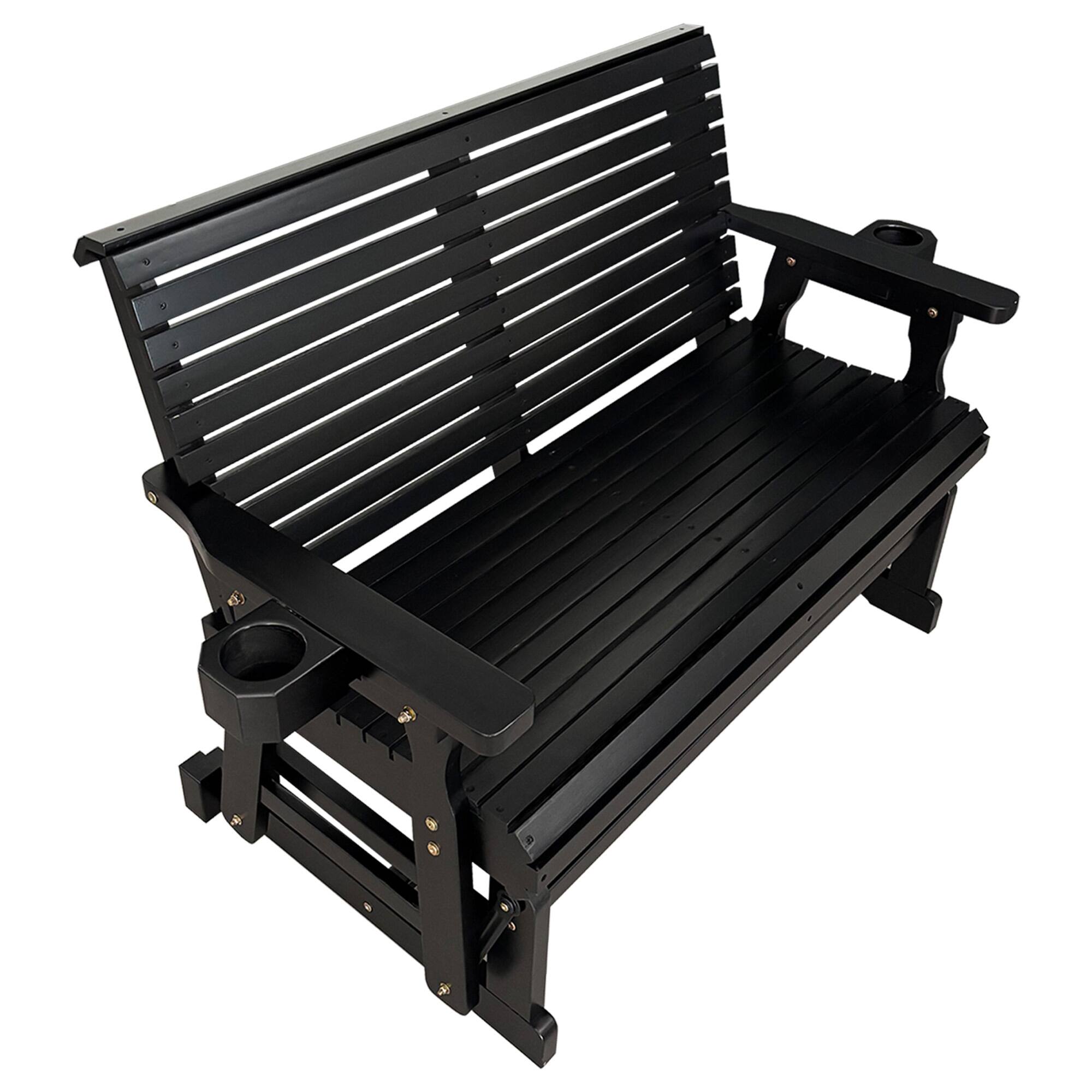 Alt View 4. Fortune Candy - Wooden Outdoor Patio Glider Bench with Cupholders, Heavy Duty 800 LBS, for Porch Yard Garden (2-Seater) - Carbon Black.