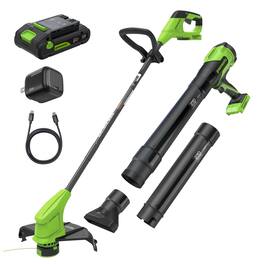 Greenworks - 24V 12" Brushless String Trimmer and 270 CFM Leaf Blower Combo, 2.0Ah Battery, 30W USB-C Charger - Green