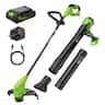 Greenworks - 24V 12" Brushless String Trimmer and 270 CFM Leaf Blower Combo, 2.0Ah Battery, 30W USB-C Charger - Green