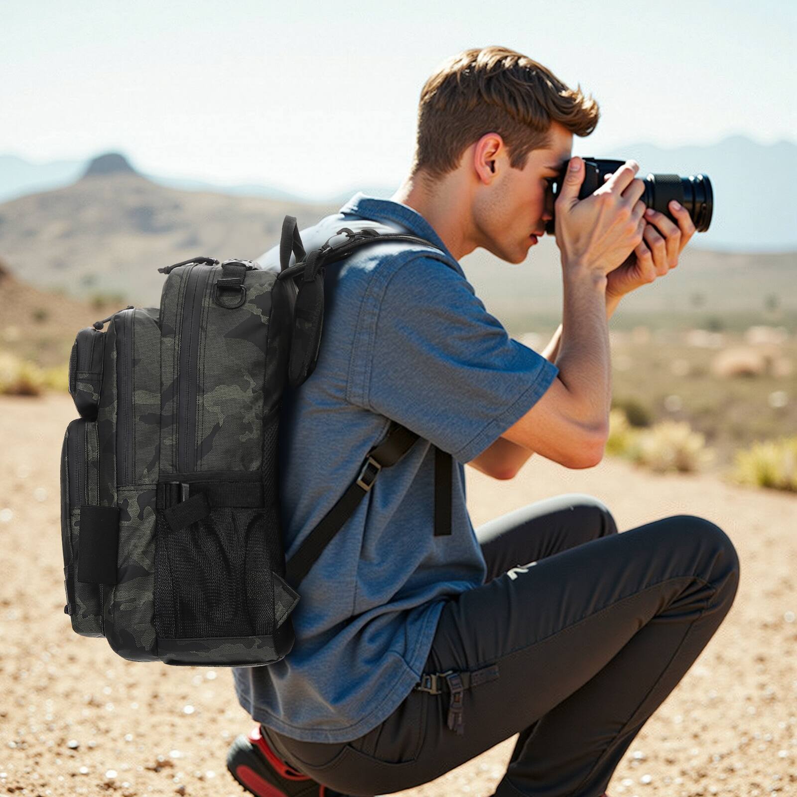 Alt View 6. Unique Bargains - 35L Fishing Backpack with Rod Holder Waterproof Tackle Backpack Sling Crossbody Fishing Bag for Fishing Camping Hiking - Army Green Camouflage.