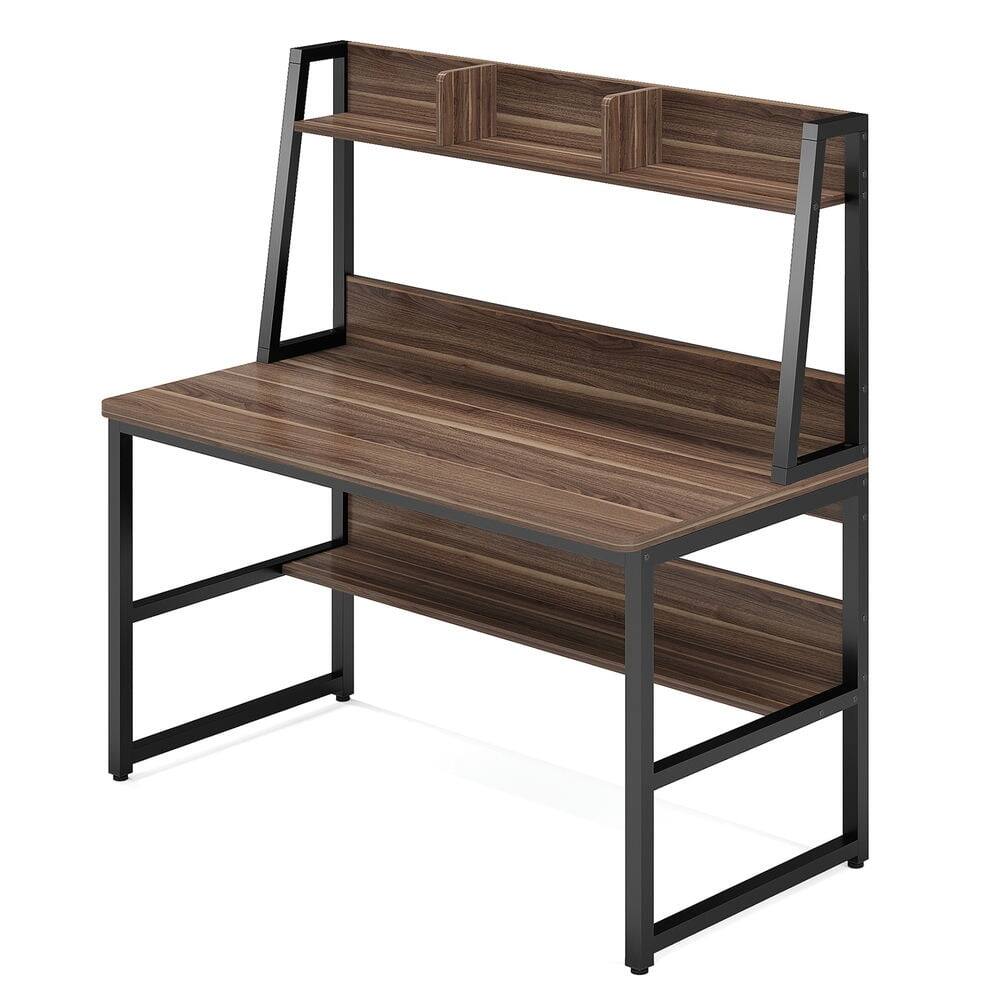 Left. Kadyn - Kadyn Study Writing Desk, Computer Desk,47" Computer Desk, Heavy Duty Writing Desk with Hutch & Bookshelf,Brown - Brown.