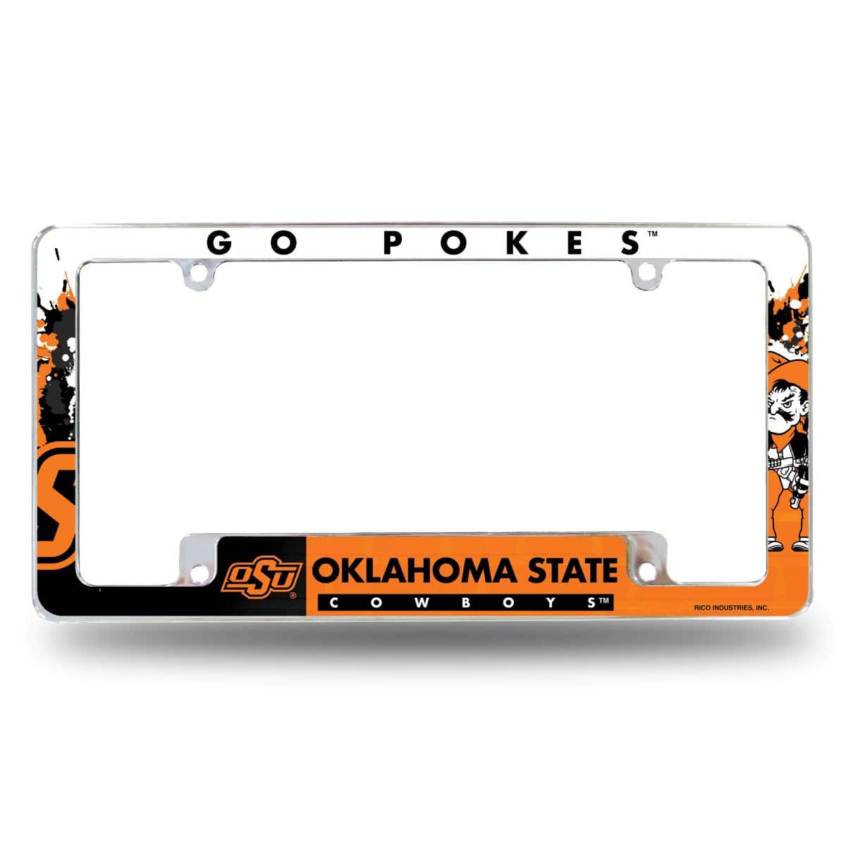 Rico Industries - Oklahoma State Cowboys Chrome Metal License Plate Frame with Bold Full Frame Design - Multi