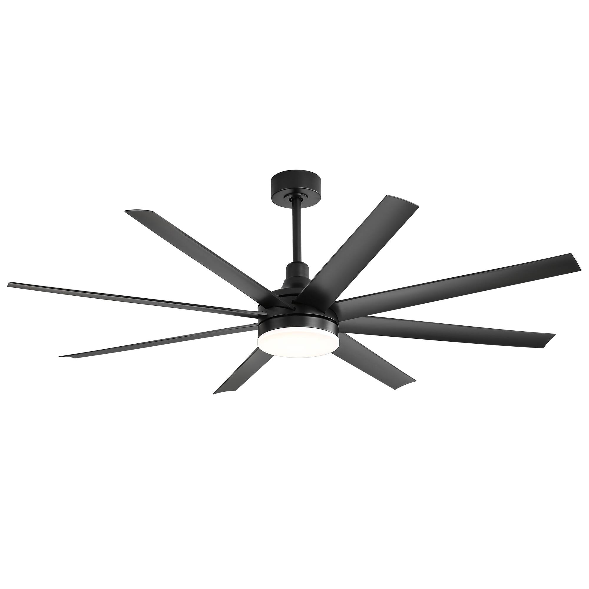 Angle. Breezary - 65-Inch Ceiling Fan with 8 ABS Blades, 6-Speed DC Motor, Remote Control with Timer, 2 Downrods, Light/No-Light Options - Black (With Light).