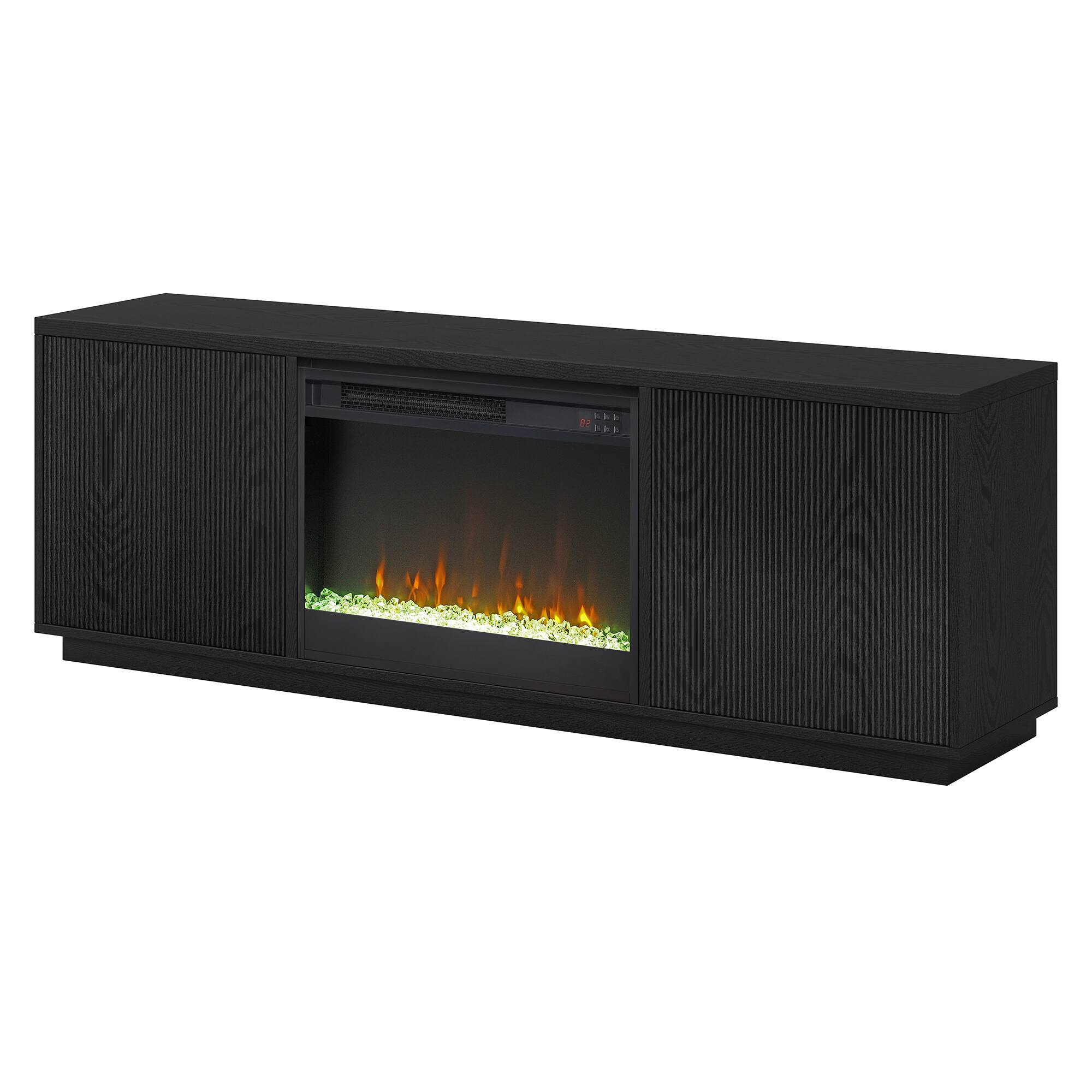 Left. Hudson&Canal - Hanson Rectangular Fluted TV Stand with 26" Crystal Fireplace for TV's up to 75" in Black Grain - Black Grain.