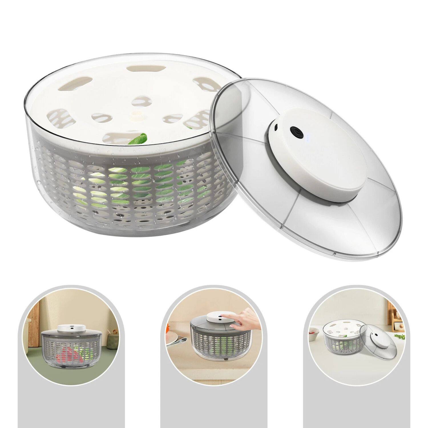 Angle. Stock Preferred - 6W Electric Vegetable Dryer & Salad Spinner - Gray / White.