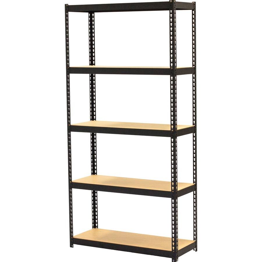 Angle. Lorell - Lorell Narrow Riveted Shelving 5 Shelf 60" H x 30" W x 12" D 28% Recycled Black Steel - Black.