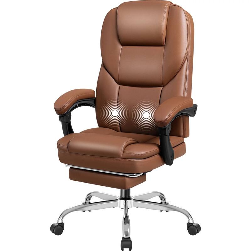 Front. Homall - Massage Office Chair Reclining Computer Chair Ergonomic Executive Leather Chair Support 8 Hours Heavy Duty Design - BROWN.