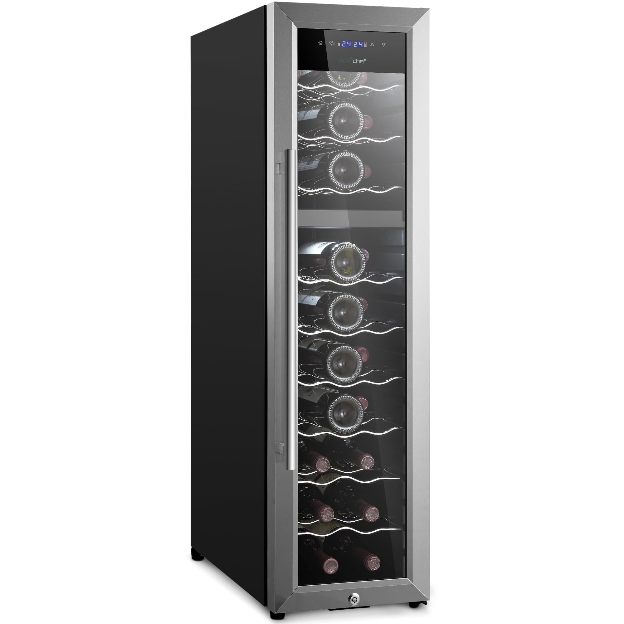 Front. NutriChef - NutriChef PKCWCDS278 27 Bottle Fridge | Dual Zone - White.