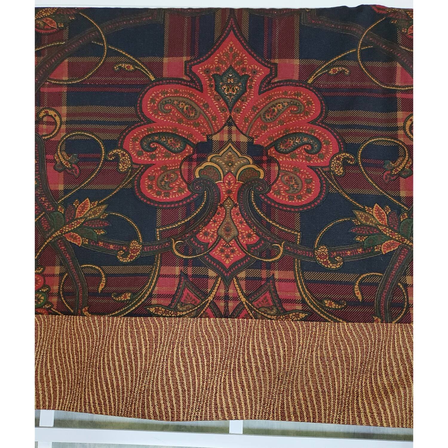 Left. RLF Home - RLF Home 3" Rod Pocket High Quality Fabric Espadas Banded Valance for Windows 50" x 16" Burgundy - Burgundy.