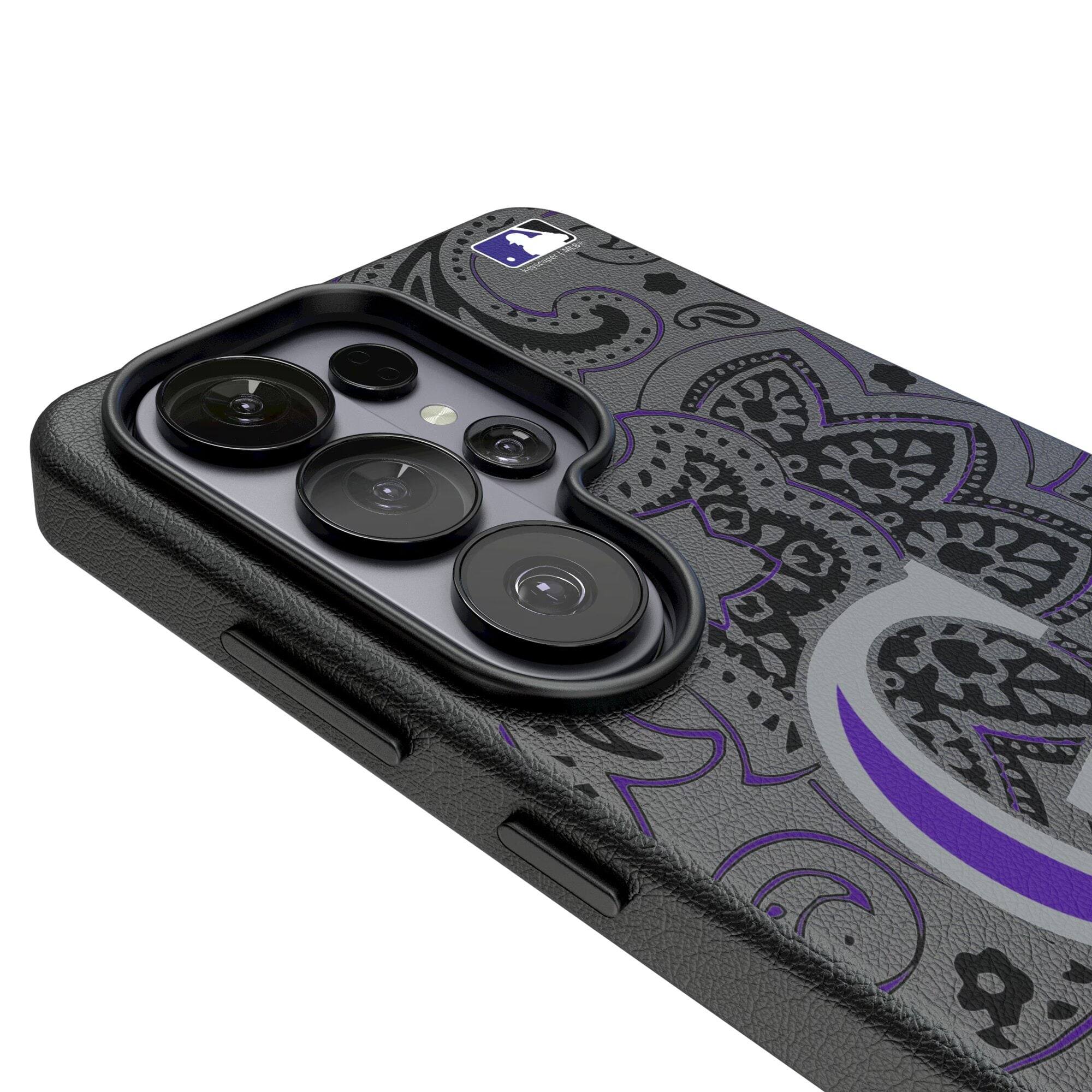Alt View 2. Keyscaper - Colorado Rockies Paisley Galaxy Magnetic Bump Case - S25 Ultra - Black.