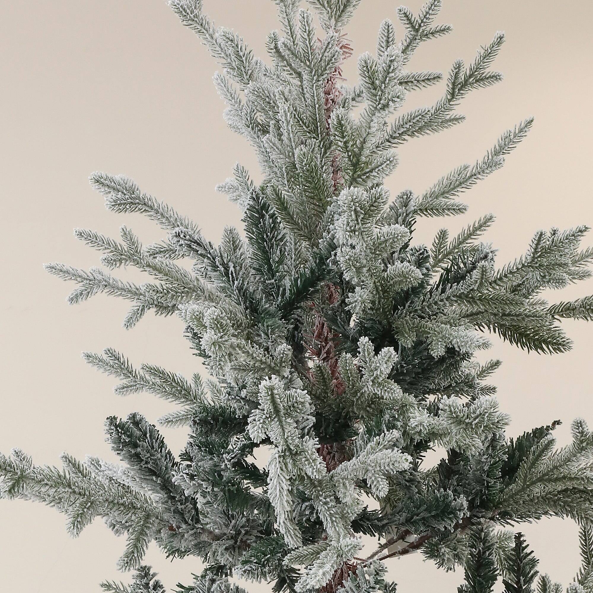 Back. BreeBe - 7.5ft Nordic Pine Artificial Christmas Tree with 1218 Snow Flocked Tips - Green.