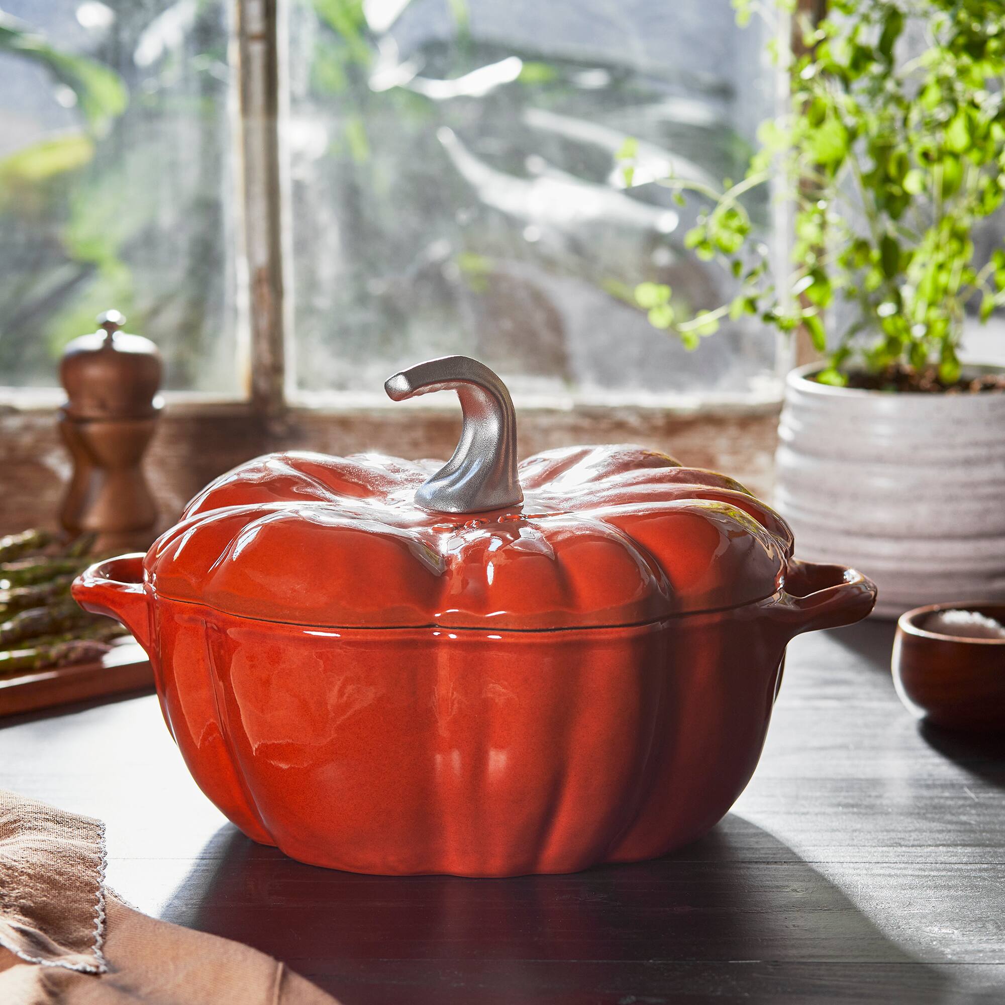 Alt View 5. Staub - STAUB Cast Iron 3.5-qt Pumpkin Cocotte with Stainless Steel Knob - Burnt Orange - Burnt Orange.