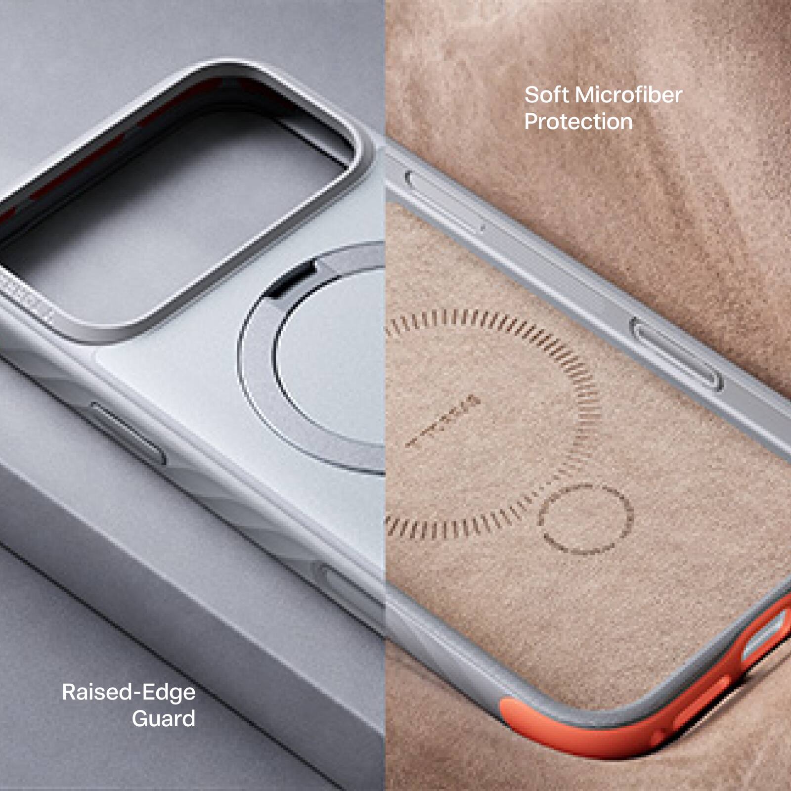 Soft Microfiber Protection  
Raised-Edge Guard