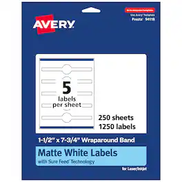 Avery - Matte Wraparound Labels, 1-1/2" x 7-3/4", 1,250 Total - White