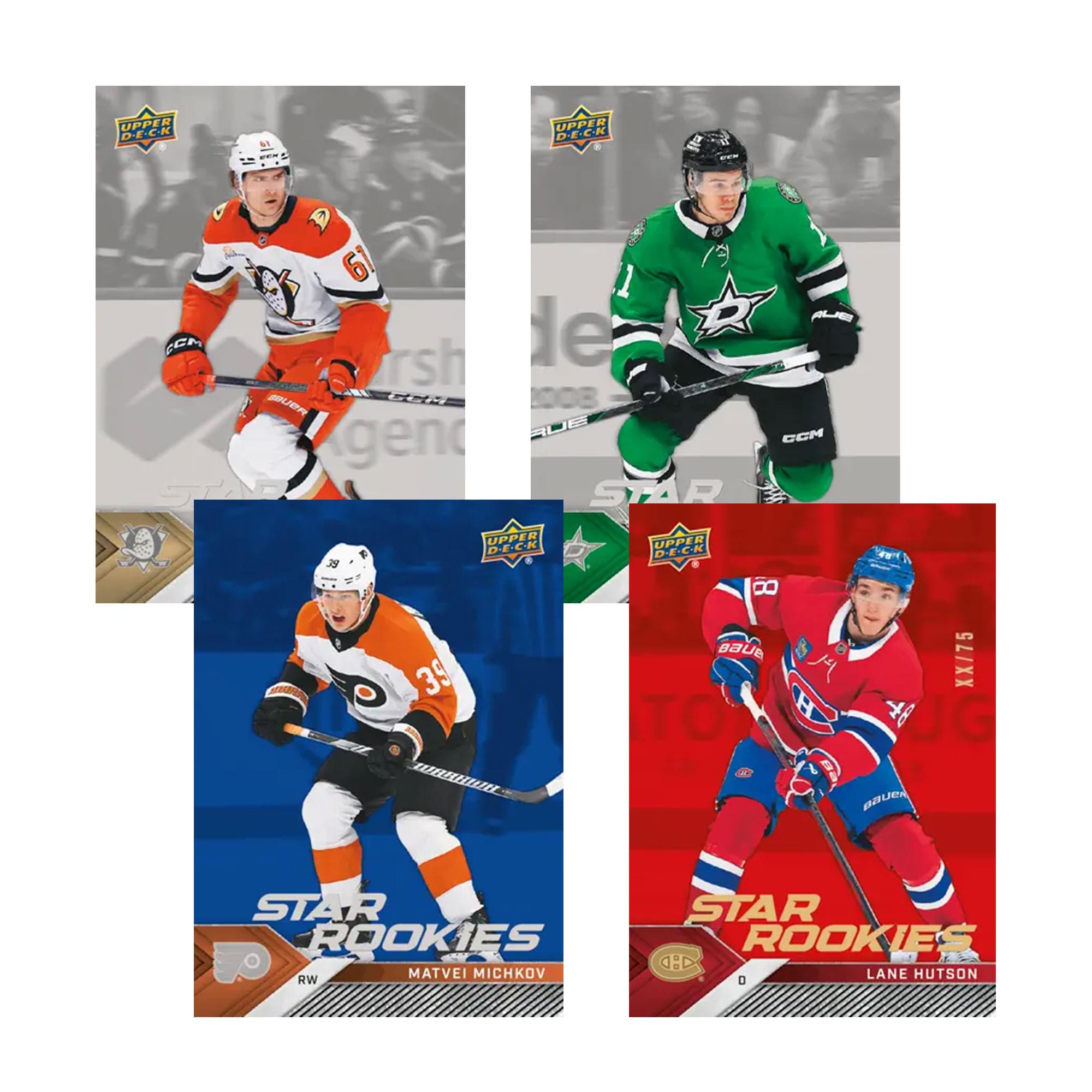 UPPER DECK  
CCN D 61  
1) 1 rsh de - BUER A 1008 BDE gen  
STAR AL CCM 39  
UPPER DECK  
UPPER DECK  
8 BAUE TO H S XX/75 UG BRUCA  
STAR ROOKIES  
MATVEI MICHKOV RW  
STAR ROOKIES  
C:D  
LANE HUTSON D