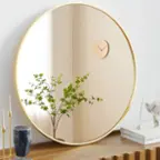 Front. Bestier - Bestier Gold 30 in. Round Wall Mirror for Over Sink, Circle Mirror for Bathroom, Entryway, Bedroom, Vanity - Gold.