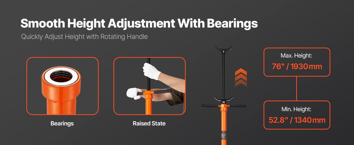 Smooth Height Adjustment With Bearings  
Quickly Adjust Height with Rotating Handle  

Max. Height: 76" / 1930mm  
Min. Height: 52.8" / 1340mm