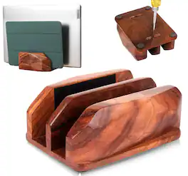 HongFei - Width Adjustable Vertical Laptop Stand for Desk, Laptop Holder to Dock MacBook, MacBook Pro and Other Laptops - Brown