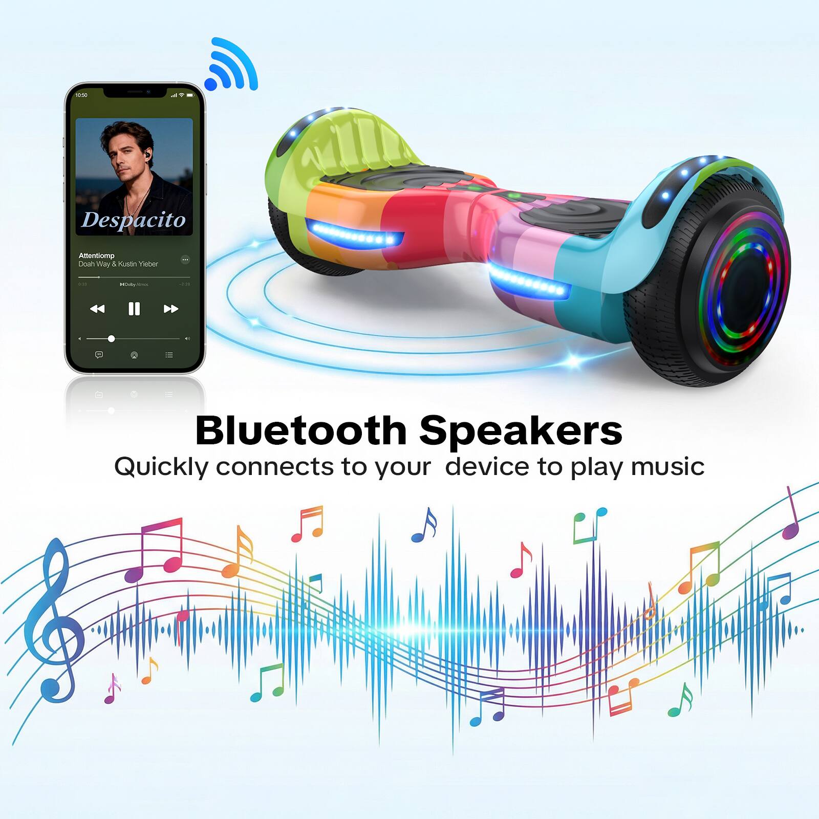 Despacito  
Attentomp Doah Way & Kustin Yieber  
#400000  
MOdbyAma  
Bluetooth Speakers  
Quickly connects to your device to play music