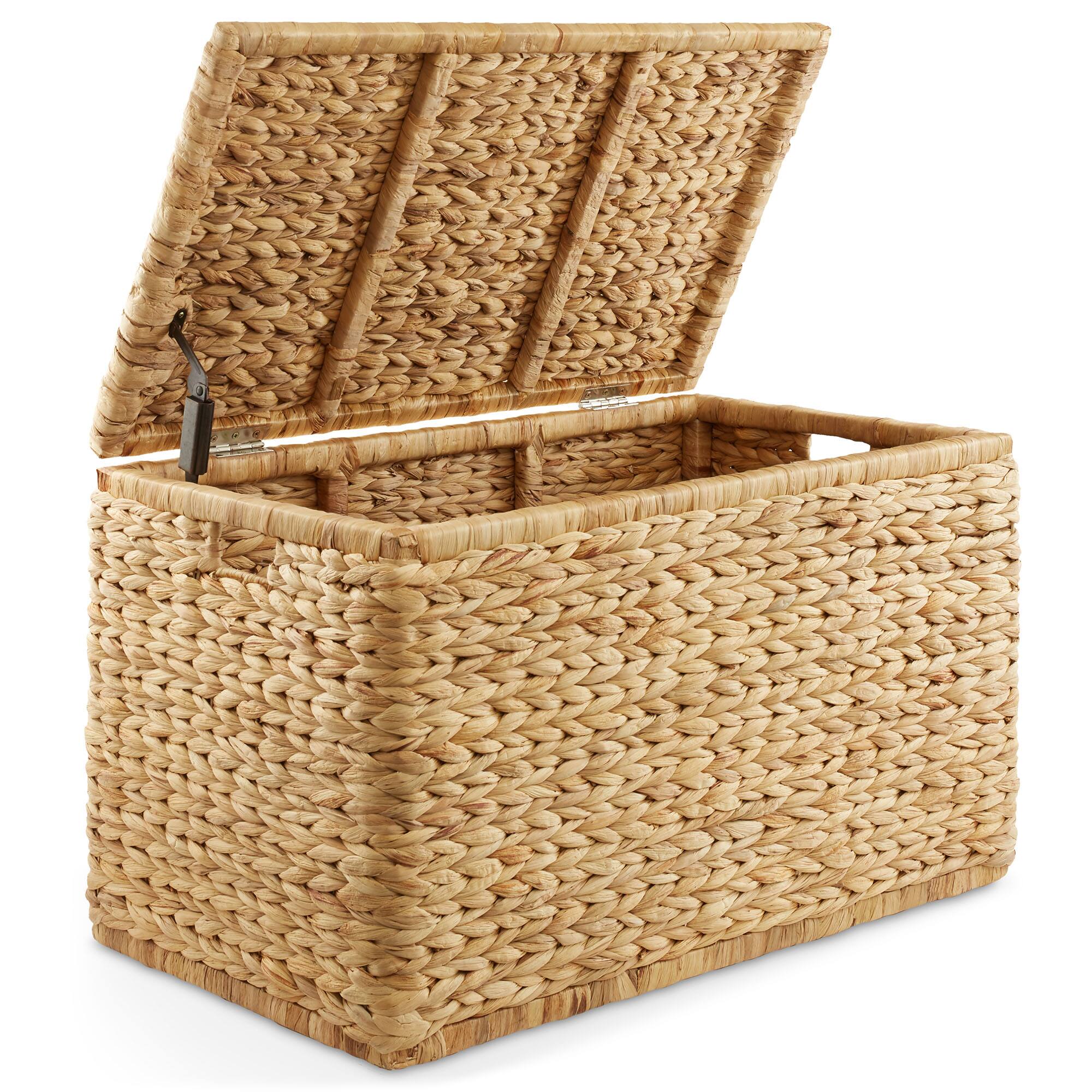 Alt View 2. Casafield - 30-in Storage Chest Trunk w Curved Lid - Safety Hinge - Water Hyacinth - Natural.